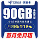 中国电信 电信翼安卡 19元/月（60G通用流量+30G定向流量+300分钟通话）