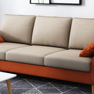 一米色彩 YMSC-XC916 北欧布艺沙发 三人位+脚踏 棉麻布乳胶款 橙色+米色