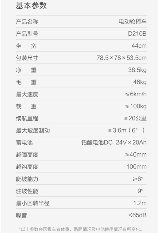 PLUS会员:鱼跃 D210B 电动轮椅车