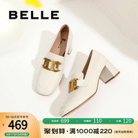 百丽高跟乐福鞋女真皮2022春夏新商场同款气质粗跟单鞋BJ421AA2