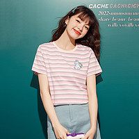 CACHE CACHE 2022年夏季棉质彩虹条纹短袖t恤女甜美可爱