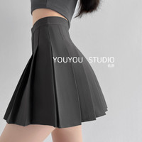 YOUYOU 佑游 灰色高腰百褶裙