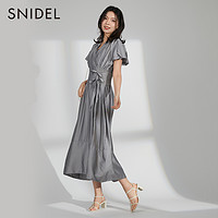 SNIDEL2022春夏新品优雅气质V领泡泡袖系带收腰连衣裙SWFO222041