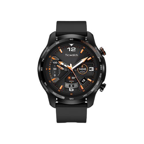 TicWatch GTW eSIM智能手表 47mm 曙光黑表壳 黑色硅胶表带（北斗、血压、GPS、血