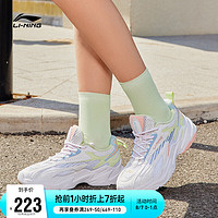 李宁女鞋跑步鞋2022女子减震回弹潮流跑鞋ARLS012 标准白/果粉绿/淡脐蓝-6 40