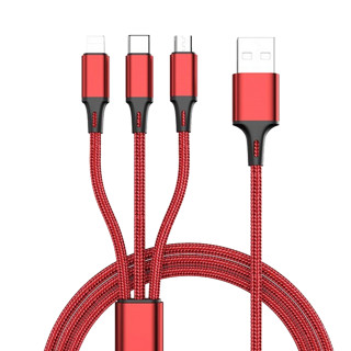 摩力小象 三合一适用苹果Type-c安卓手机三头充电线一拖三1米 1拖3红色