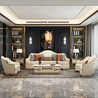 DKG 美式轻奢全实木真皮沙发现代简约布艺客厅123组合别墅意式家具