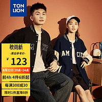 TONLION 唐狮 2022棒球服情侣外套男女棒球领休闲外套627130032011 黑色（男女同码） L