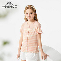 抖音超值购：YeeHoO 英氏 女童条纹短袖T恤夏季薄款儿童短袖新款女孩透气上衣洋气X2061
