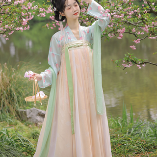 妃亦坊 唐制汉服 桃小柒 女士齐胸衫裙 FYF-042 淡绿色+黄色 S