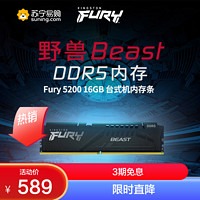 Kingston 金士顿 FURY 16GB DDR5 5200 台式机内存条 Beast野兽系列 骇客神条