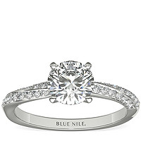 Blue Nile 0.93克拉圆形切工钻石+双排滚转扭纹钻石订婚戒托