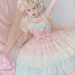 Alice girl Lolita洛丽塔 彩虹塔塔 女士JSK无袖连衣裙 粉色 XS