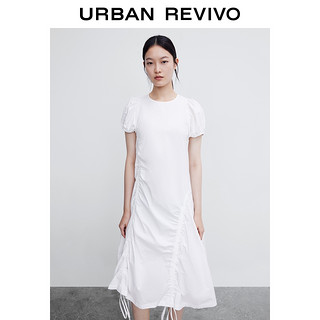 URBAN REVIVO UR2022秋季新品女装甜酷抽褶短袖白色连衣裙WL22S7AN2000 本白 XS