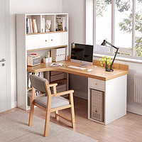 SHICY 实采 新品转角书桌电脑桌家用带书柜学生书桌书架一体卧室简约学习写字桌子