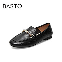 BASTO 百思图 2022春季新款商场同款经典潮流石头纹乐福鞋女单鞋WEF32AA2