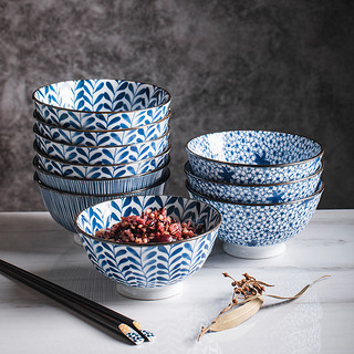 MISKE 10只碗组合创意螺纹系列家用吃饭碗釉下彩日式陶瓷餐具套装小汤碗 10只