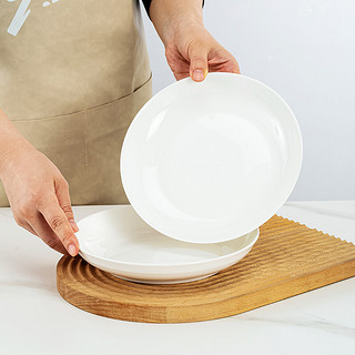 佳佰 景德镇陶瓷盘8英寸深盘饭盘汤盘陶瓷家用盘子2个装 纯白