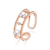 六福珠宝 18K金戒指耳圈耳扣双层辘珠边淡水珍珠钻石女款定价