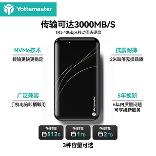 尤达大师（Yottamaster ）1TB Nvme移动固态硬盘(PSSD) USB4.0/Type-C接口兼容雷电3 黑色TR1-40