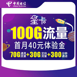 CHINA TELECOM 中国电信 星卡39月租（含费）版 100G+300分钟通话 套餐20年不变 首月体验 流量王卡 上网卡 低月租 电话卡