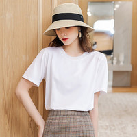 俞兆林女装 短袖t恤女夏季短袖上衣女t恤纯色圆领打底衫 YW11TD360 白色 M