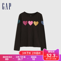 Gap女童秋季2022新款纯棉洋气印花长袖T恤432106童装运动上衣