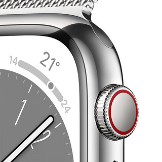 Apple 苹果 Watch Series 8 智能手表 45mm GPS+蜂窝网络款 银色不锈钢表壳 银色米兰尼斯表带（GPS、血氧、ECG）