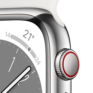 Apple 苹果 Watch Series 8 智能手表 45mm GPS+蜂窝网络款 银色不锈钢表壳 白色运动型表带（GPS、血氧、ECG）