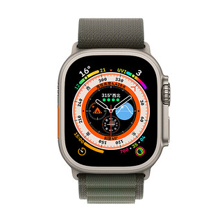 Apple 苹果 Watch Ultra 智能手表 49mm GPS+蜂窝网络款 钛金属原色表壳 绿色高山回环式表带 小号（GPS、血氧、ECG）