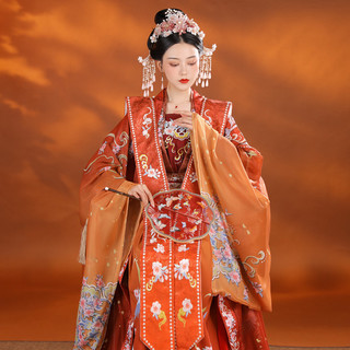 SHANGYUNXI 裳云兮 宋制汉服 清平乐 女士齐腰上襦吊带霞帔 红色渐变 S