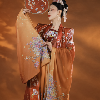 SHANGYUNXI 裳云兮 宋制汉服 清平乐 女士齐腰上襦吊带霞帔 红色渐变 S