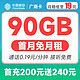  中国移动 广商卡 19元月租（60G通用流量+30G定向流量）　