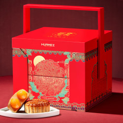 华美 月饼礼盒双黄纯白莲蓉广式经典中秋尊汉礼月1230g（国潮系列）