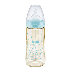 NUK 宽口径PPSU感温彩色奶瓶300ml配防胀气奶嘴(6-18个月硅胶中圆孔）星星款