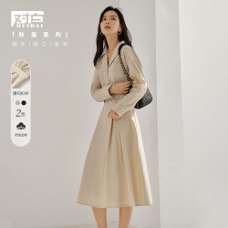 DUIBAI 对白 西装翻领腰封式女式中长款长袖连衣裙
