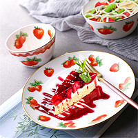 NOSIN 诺轩 草莓碗筷轻奢金边餐具组合陶瓷碗碟套装家用餐具套装碗盘勺