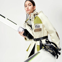 FILA 斐乐 白山女装宽松两件套连帽长羽绒服女