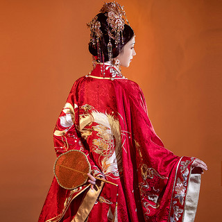 YU SHANG HUA  XIA 御裳华夏 宋制汉服 长毋相忘 女士吊带对襟衫褙子大袖衫齐腰百迭裙霞帔霞帔坠 红色 S