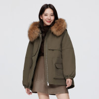 波司登 2022新款派克连帽大毛领保暖工装风休闲女式羽绒服