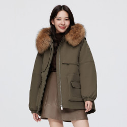 波司登 2022新款派克连帽大毛领保暖工装风休闲女式羽绒服