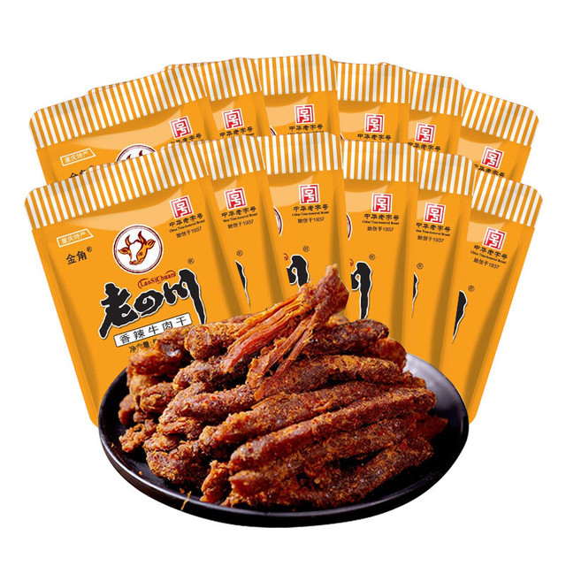 PLUS会员：老四川 金角老四川重庆休闲零食小吃香辣牛肉干独立小包250g中华