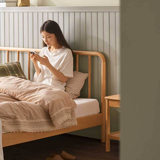 原始原素实木床北欧原木风橡木床现代简约卧室家用1.8米双人床 JD-1637 ⭐竖条B款 1.8米床