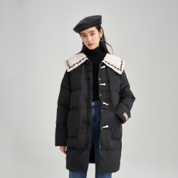 INMAN 茵曼 冬季新款宽松拼接大翻领牛角扣羽绒服