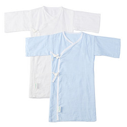 Purcotton 全棉时代 纯棉长款新生儿袍 蓝色+白色 59/44cm 2件礼盒装