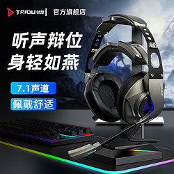 TAIDU 钛度 THS308领航者游戏耳机有线USB7.1声道飞翼头梁透气耳罩线控音量RGB炫彩灯 金属灰