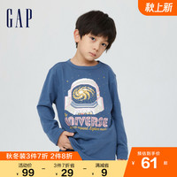 Gap男童秋季2022新款纯棉趣味印花长袖T恤427798童装运动上衣