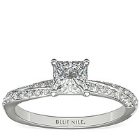 补贴购：Blue Nile 0.81 克拉公主方形钻石+双排滚转扭纹钻石订婚戒指