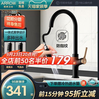 ARROW 箭牌卫浴 箭牌厨房304不锈钢黑色龙头洗菜盆洗碗池万向旋转冷热水龙头家用