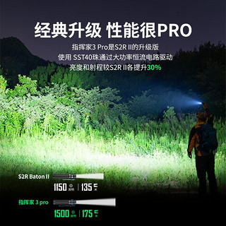 OLIGHT 傲雷 指挥家Baton3 Pro 强光手电筒小巧便携EDC高亮1500流明长续航充电  黑色